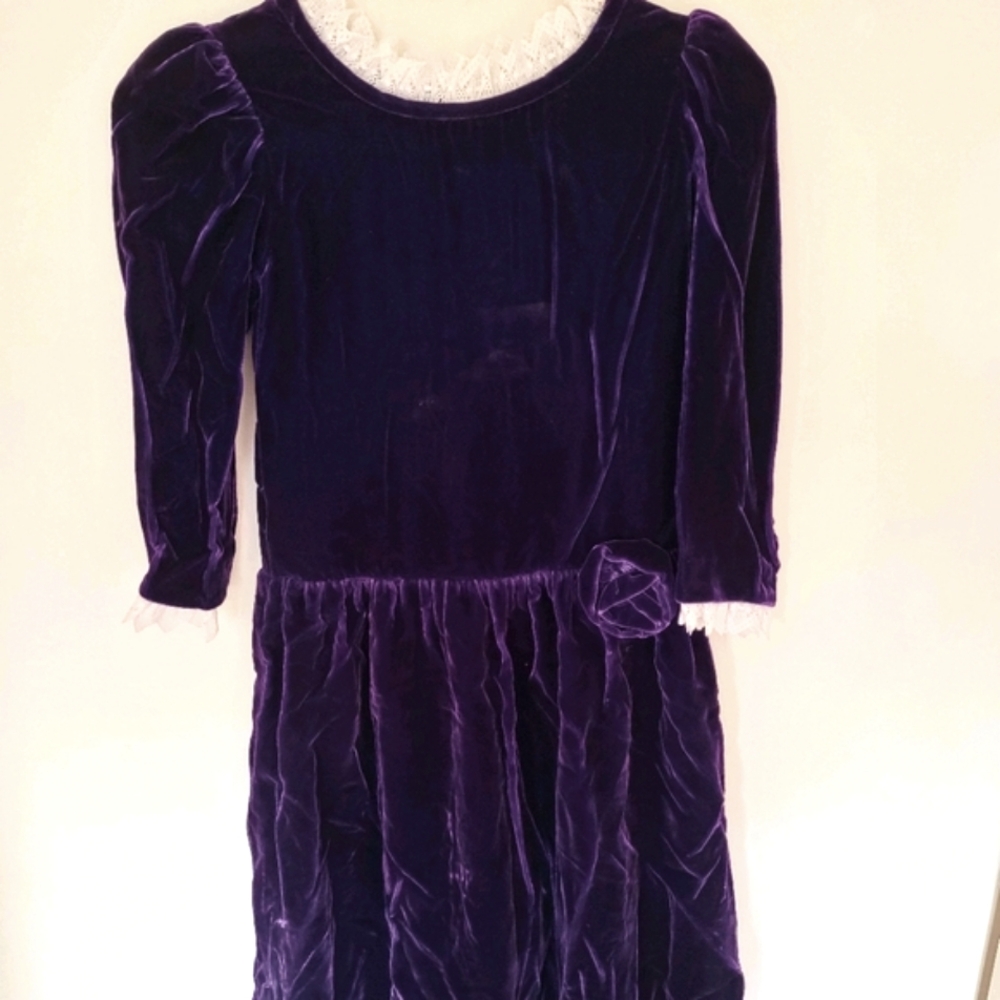 Lace trim velvet dress formal dressy flower girl party holiday winter fall gift
